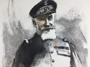 Lithographie ancienne signée par Charles Fouqueray Vice Amiral de Bon 1920 Marine